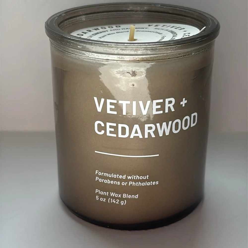 Project 62 Vetiver and Cedarwood Candle Glass Brown Jar